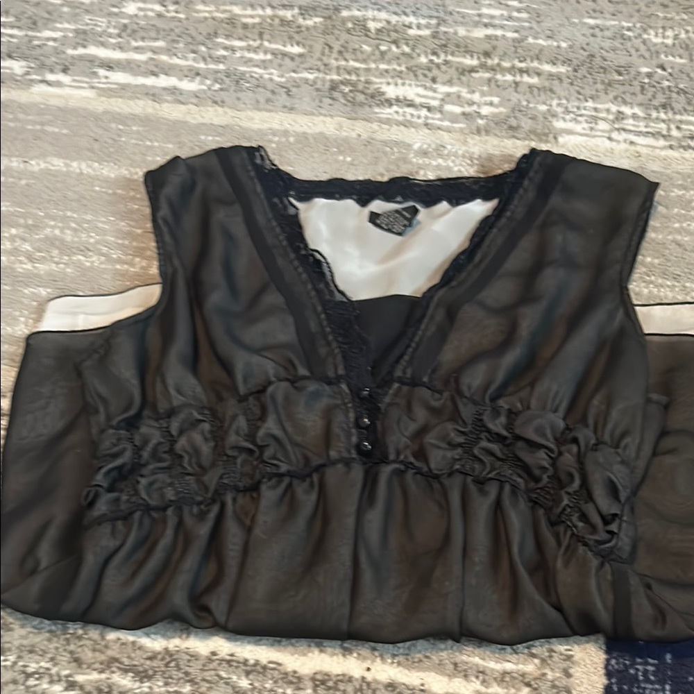 Maurices Black Sleeveless Ruched Sheer Blouse